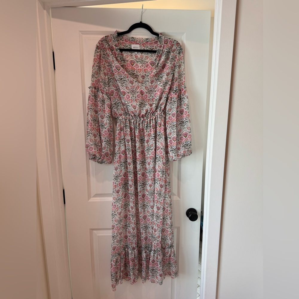 Misa Los Angeles Floral Maxi Dress - Pink and White